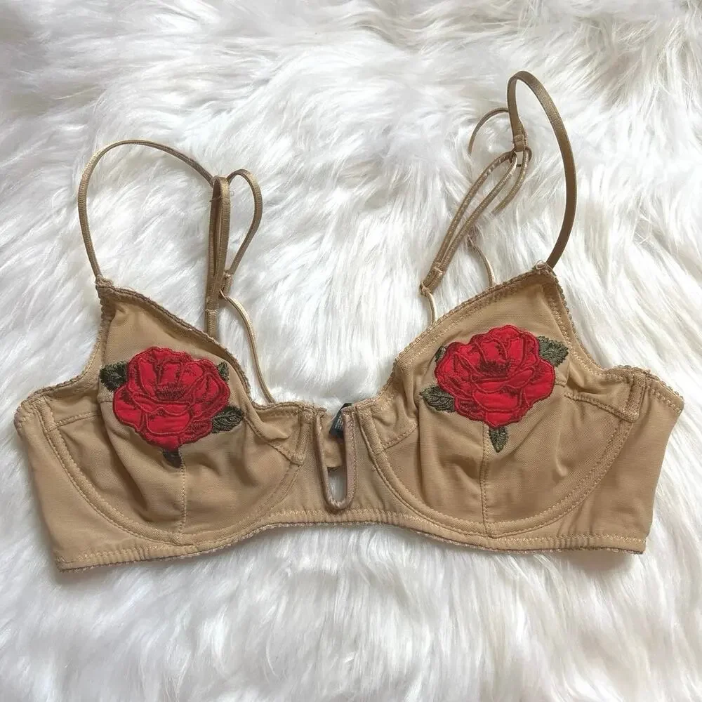 Out from Under Sheer Rose Appliqué Neutral Bra 36C